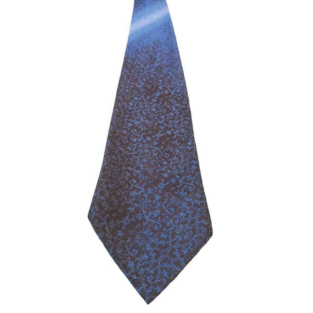 Vintage Brent Skinny tie 100% Acetate Blue‎ Black Tie Dye Effect Textured